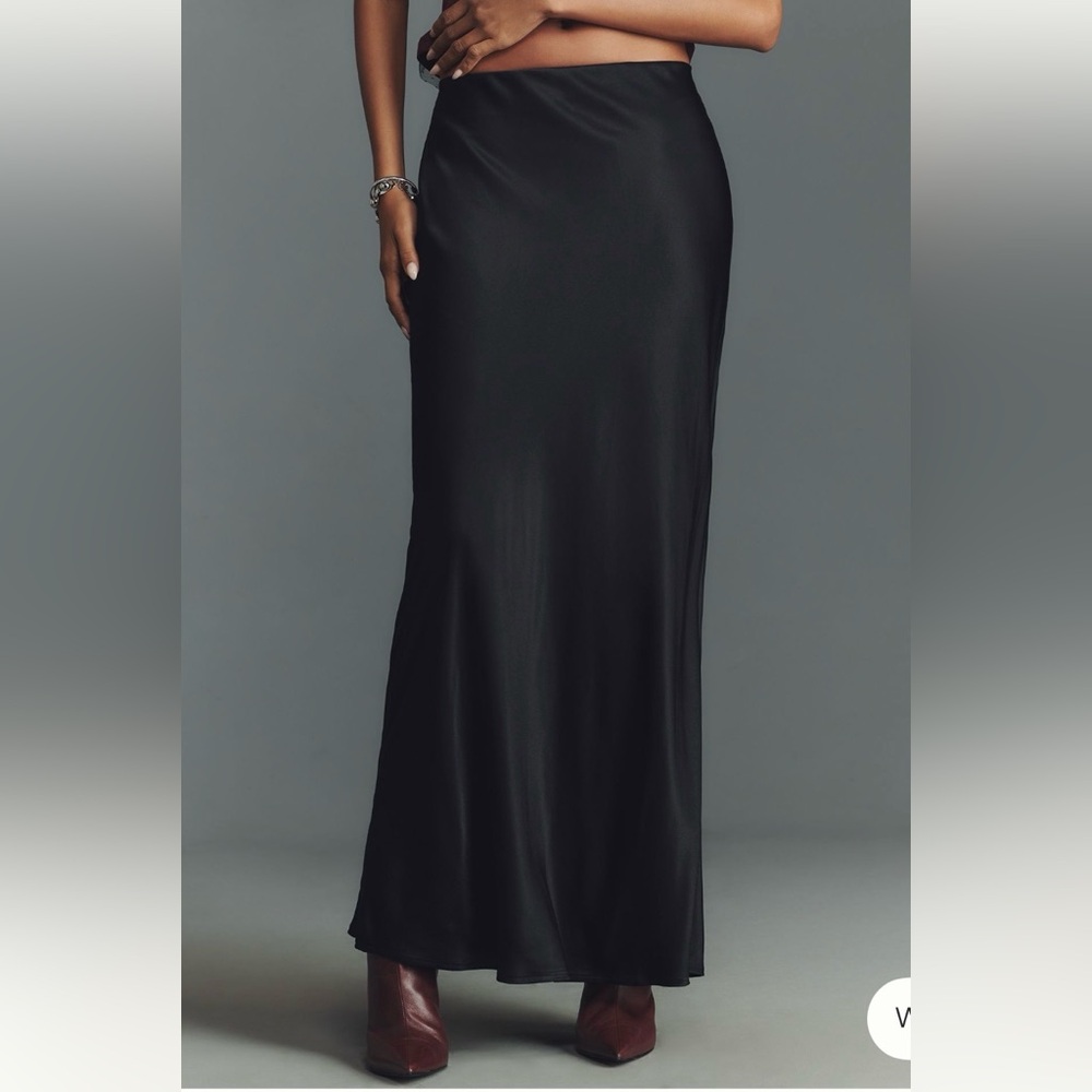 Anthropologie Tilda Black Silky Maxi Slip Skirt NWT XS A-Line Sleek Flowy - Picture 4 of 7